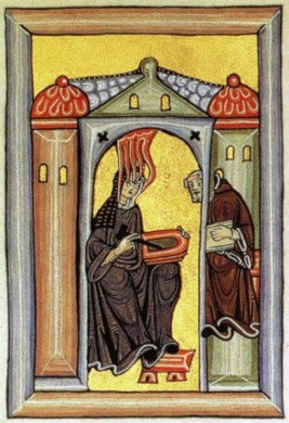 un dipinto che raffigura hildegard von bingen