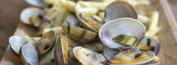 garganelli vongole canocchie e zucchine