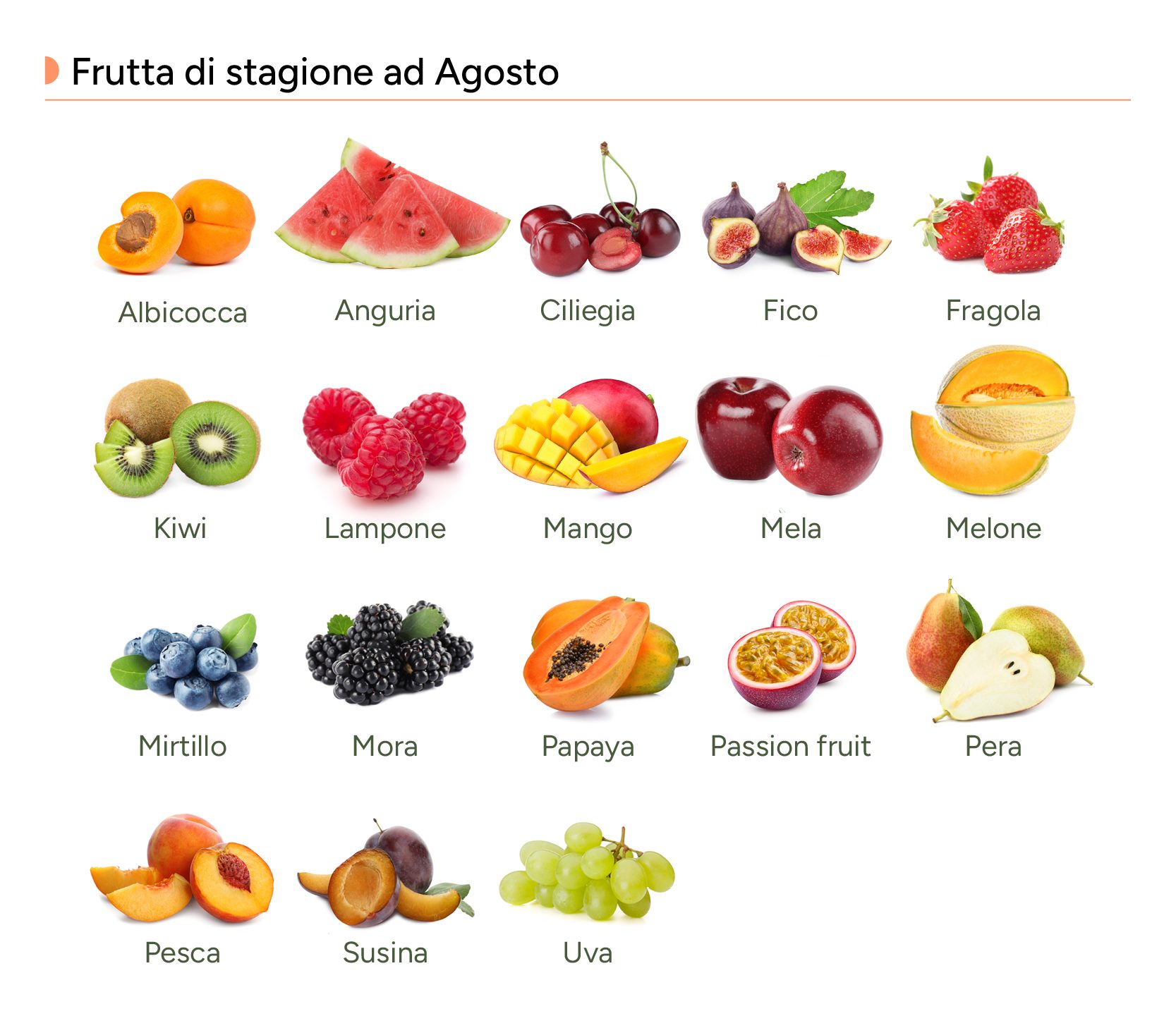 Infografica della frutta di  stagione ad agosto