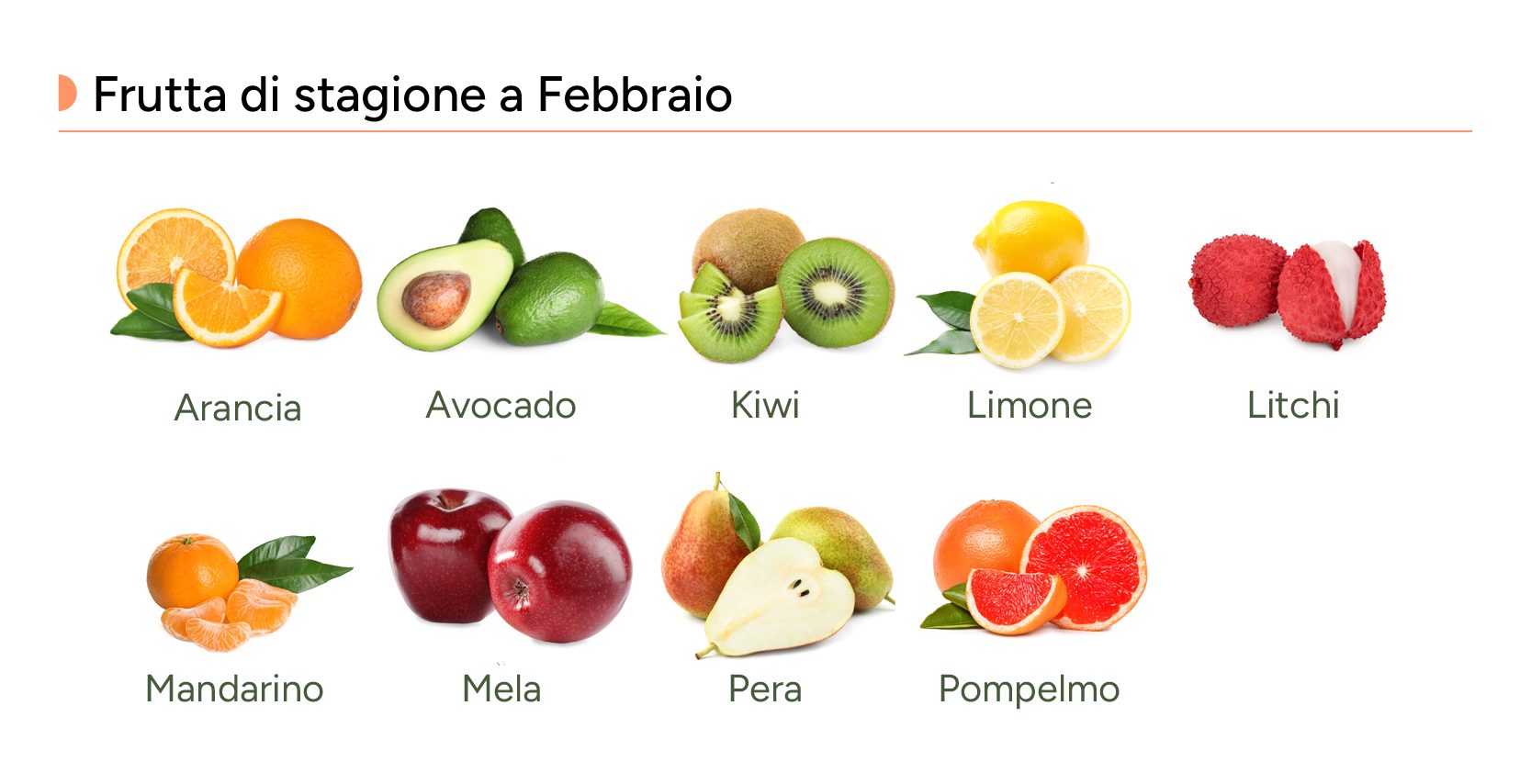Infografica della frutta di  stagione a febbraio