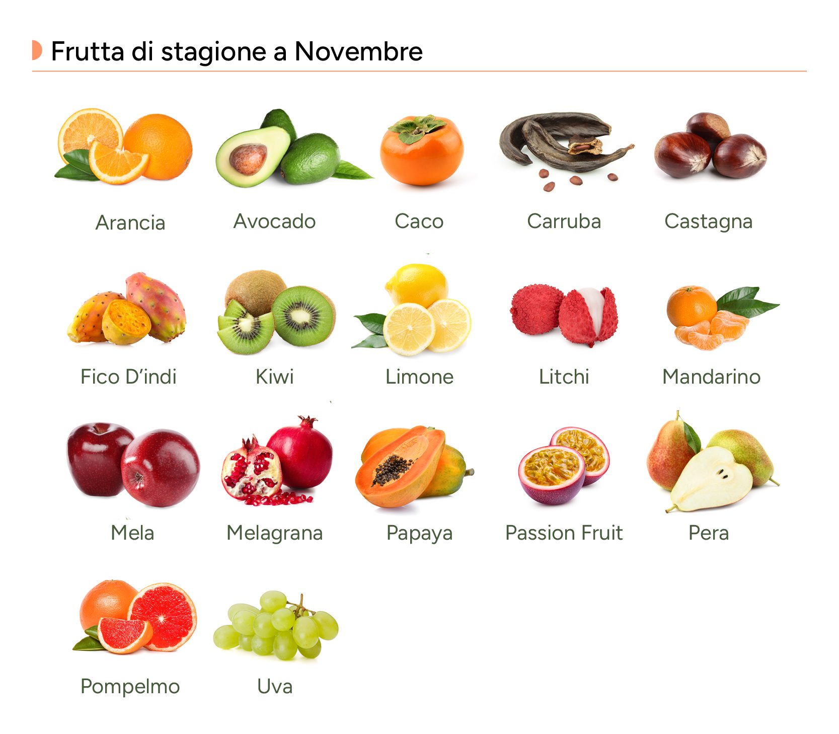 Infografica della frutta di  stagione a novembre