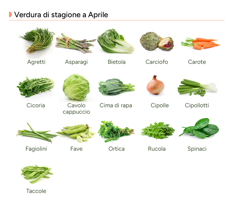 Infografica con le verdure di stagione di aprile
