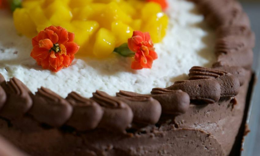 torta esotica al mango, cocco e cioccolato fondente