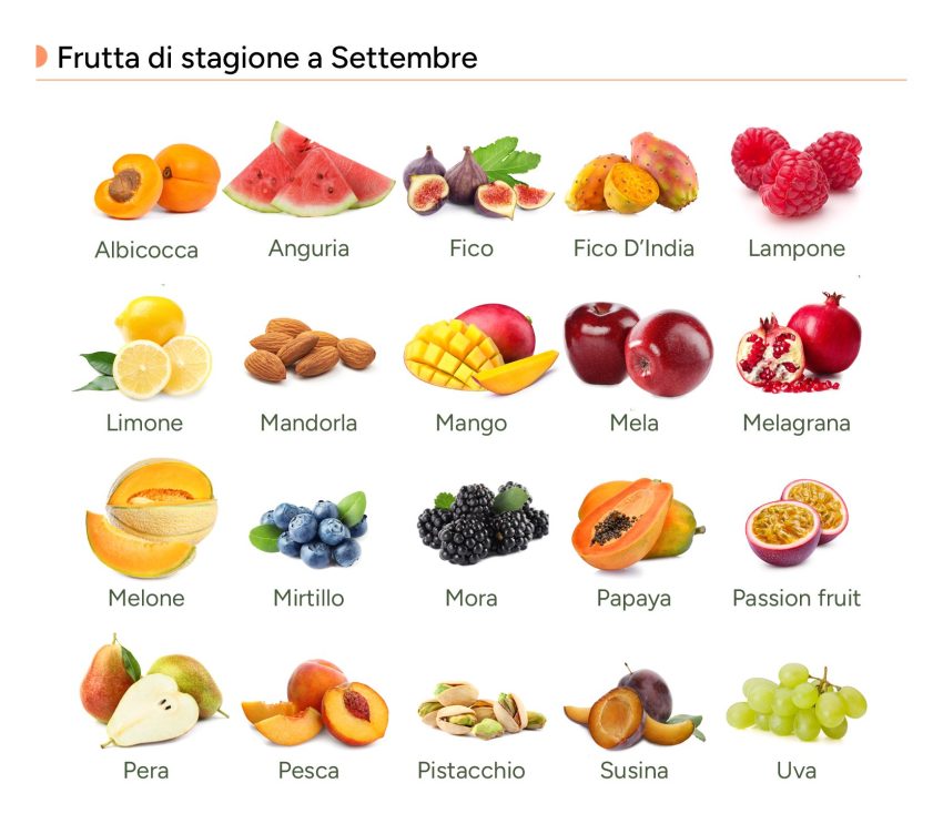 Infografica con la frutta di stagione di settembre