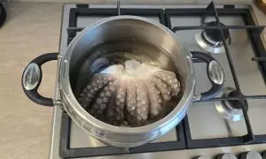 polpo pulito in pentola a pressione